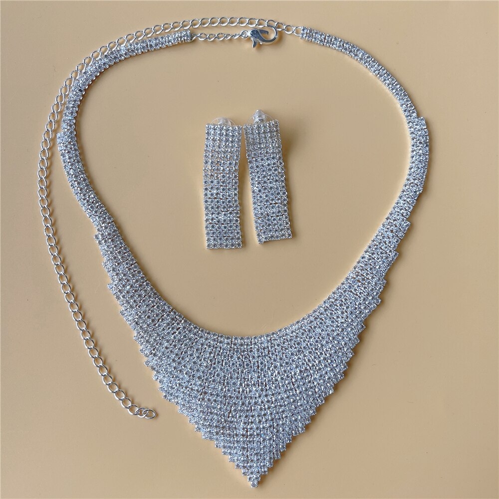 Choker Kettingen Voor Vrouwen Mode Bling Kristallen Oorbellen Koreaanse Lange Kristallen Sieraden Sets Voor Dames Party