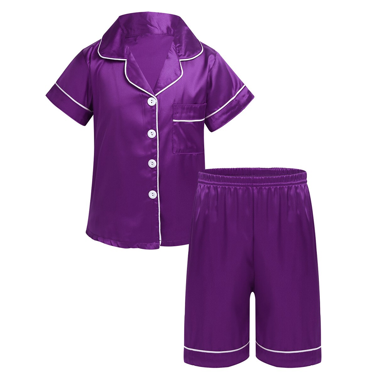 Zomer Kinderen Nachtkleding Sets Unisex Clasic Zijden Pyjama Nachtkleding Outfit Korte Mouw Slaap Set Jongens Meisjes Nachtkleding Loungewear: Purple / 14