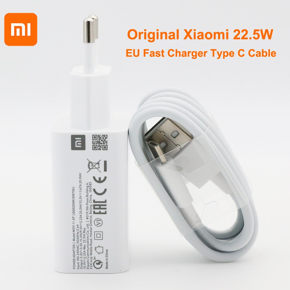 Xiaomi – chargeur mural rapide Original 22.5W MDY-11-EP, câble 3A de Type C pour Mi 110 9 9t 8 SE CC9 Redmi Note K30 Pro 9A 9C