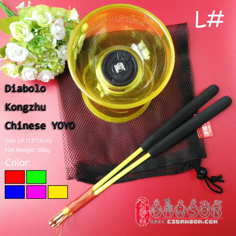 Grote L # Yoyo 5 Bearing Diabolo Set Metal Hoofd Sticks Transparant Blauw Paars Groen Rood String Bag kongzhu