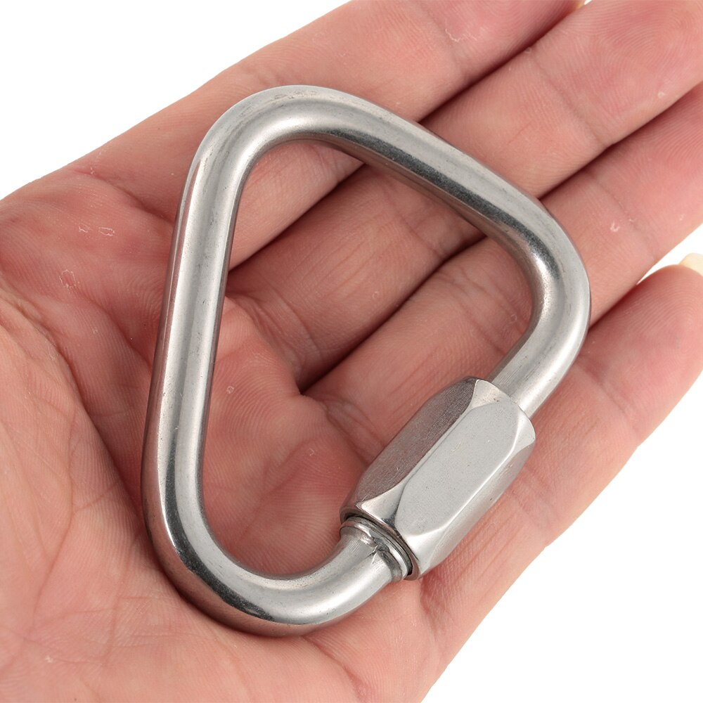 Mosquetón triangular de acero inoxidable, cierre rápido, gancho colgante, hebilla, accesorios para exteriores, acampada, senderismo y escalada: 5