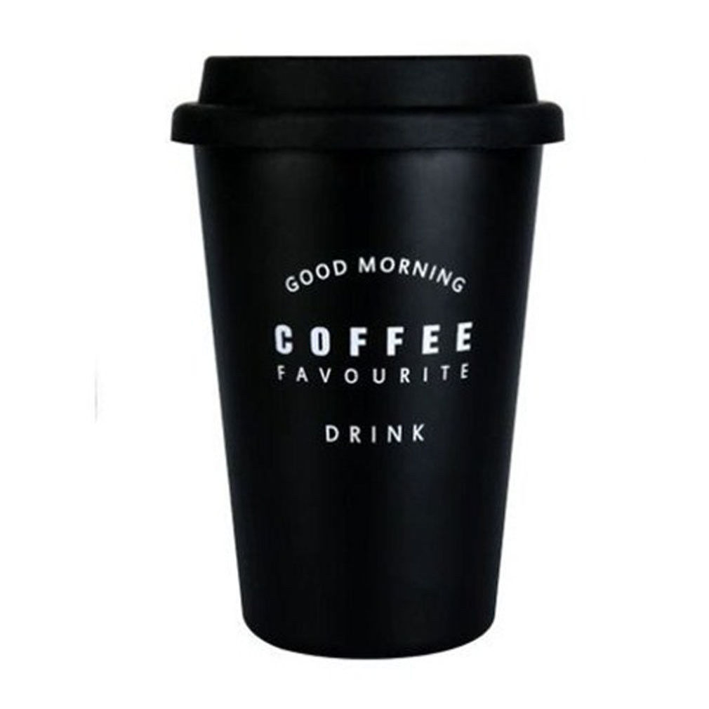 Modernas tazas reutilizables de acero inoxidable para café, con tapas tazas de té, pajitas y letras, tazas de Taza de Viaje de 500ML: Cofifee black