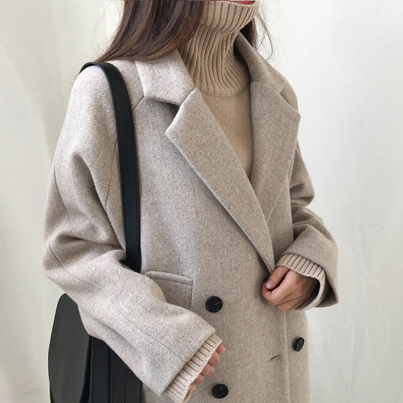 Herbst Winter Frauen Mäntel Casual Jacken Langarm Matrosenjacken Outwear Weibliche Elegante Wolle zweireiher WDC1891: beige / S