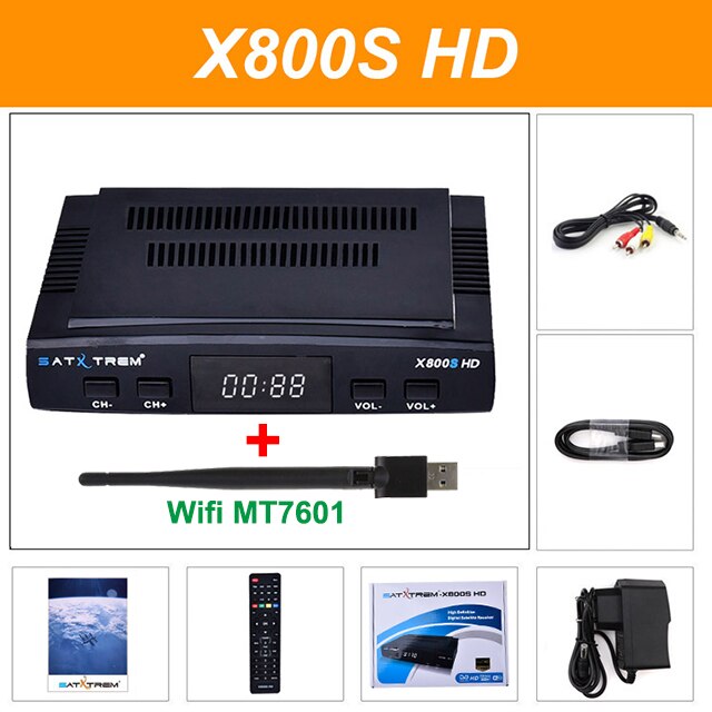 Satxtrem x800s receptor de satélite decodificador DVB-S2 tv receptor para a europa espanha fta completa hd usb wi-fi fta sintonizador tv digital dvb s2: X800S add USB WIFI / Eua