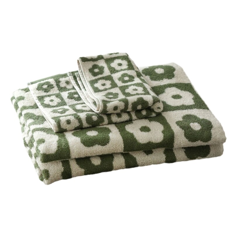 Huishoudelijke Geruite Bloemen Patroon Badhanddoek Katoen Washandje Douche Deken Snelle Droge Absorberende Super Zachte Zwembad Strand Q1FD: Olive Green / S