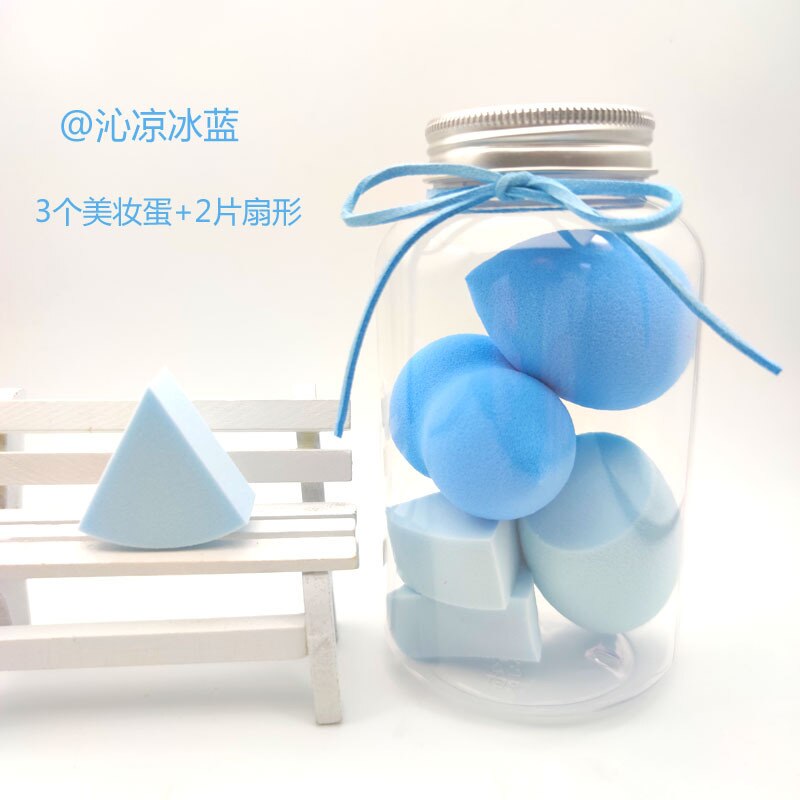 5/7Pcs Beauty Egg Set Gourd Water Puff Makeup Puff Set Colorful Cushion Cosmestic Sponge Egg Tool Wet and Dry Use Makeup: Blue 5 pcs