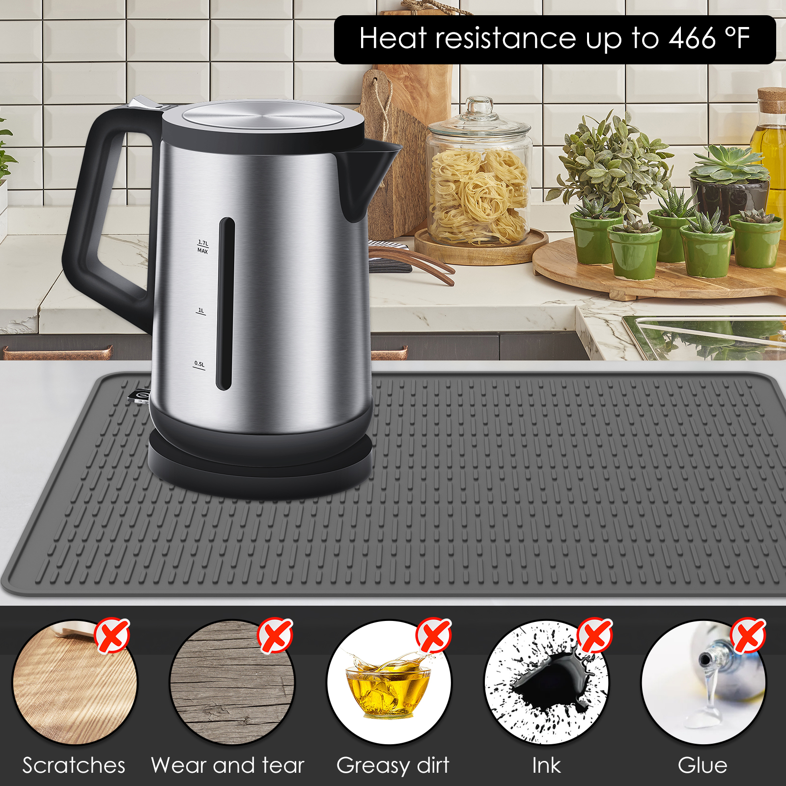 Silicone Dish Drying Mat Heat Resistant Dish Drainer Mat for Kitchen Counter Sink Refrigerator or Drawer liner Cooktop Protector