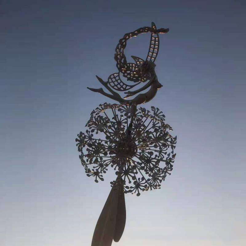 Piquet nickel é de décoration de jardin, pissenlits, elfe en métal, ornement de silhouette pour l'art de la cour, décoration de sculpture de paysage de pelouse: Gris foncé