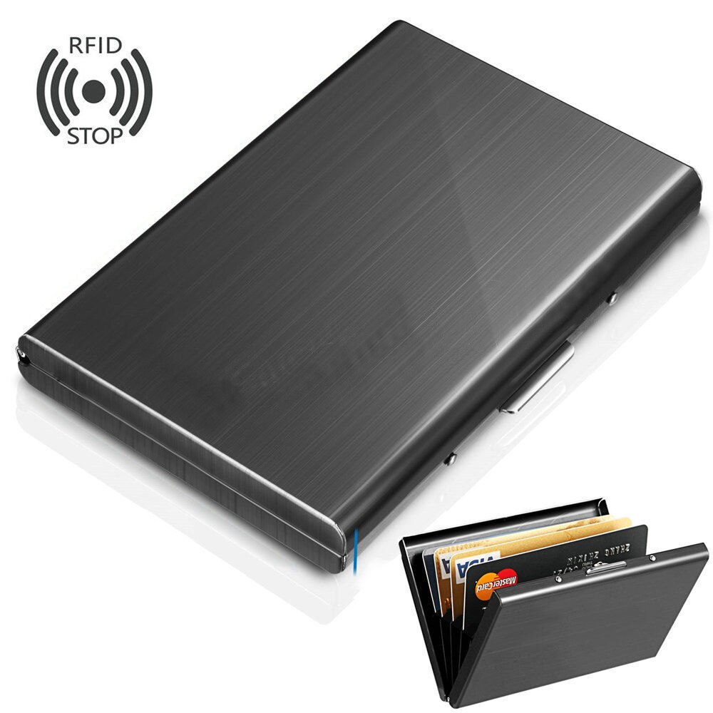 Aluminium metal tynd anti-scan kreditkortholder rfid blokerende tynd tegnebog sag, visitkort, bankkort rustfri opbevaringsboks