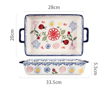 Rectangular Binaural Ceramic Bowl Cheese Baked Rice Tray Export Ceramic Baking Oven Household Utensils Tableware Set: B