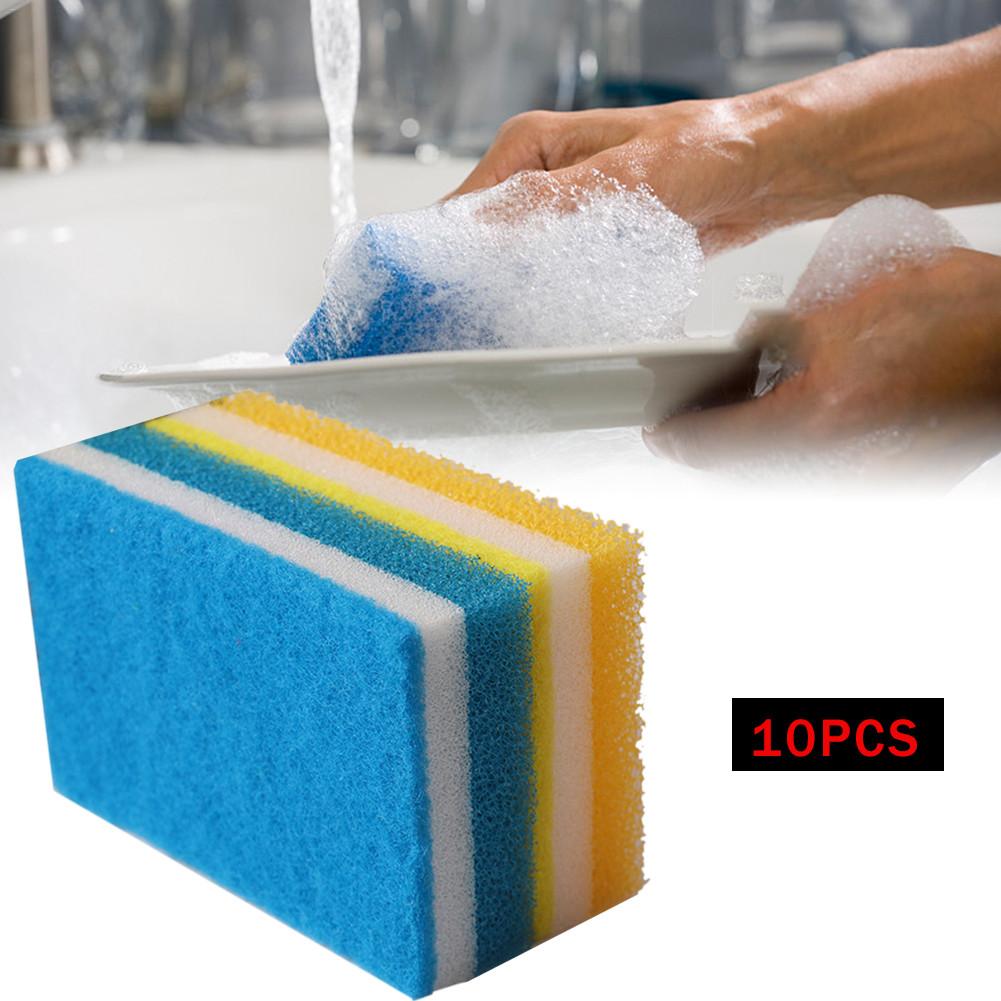 10PCS Three-layer Dishwashing Sponge Non-stick Pot No Trace Kitchen Cleaning Magic Rub Sponge Home Sponge Block