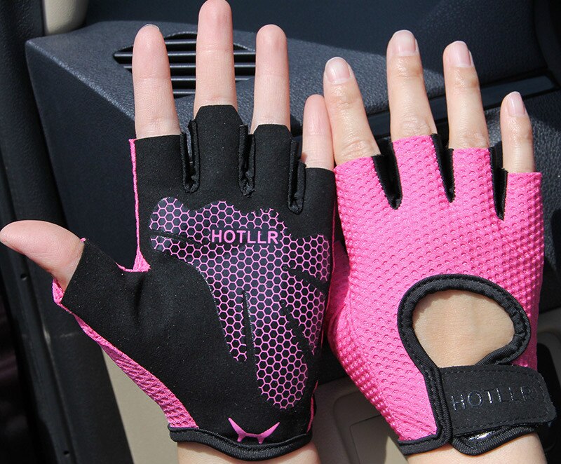 Gym fitness handschoenen power gewichtheffen dames heren workout bodybuilding halve vinger handbeschermer: Roze a / M