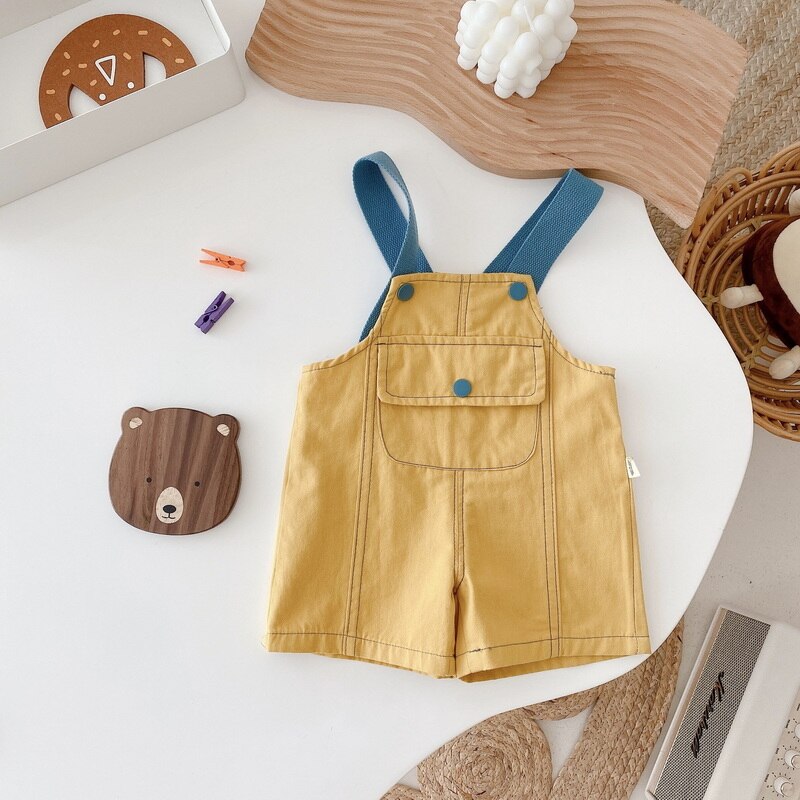 Monos de verano para bebé, peto de Color amarillo, verde y sólido sin mangas con cuello cuadrado, mono de pierna ancha, ropa holgada para niños E092, 2022