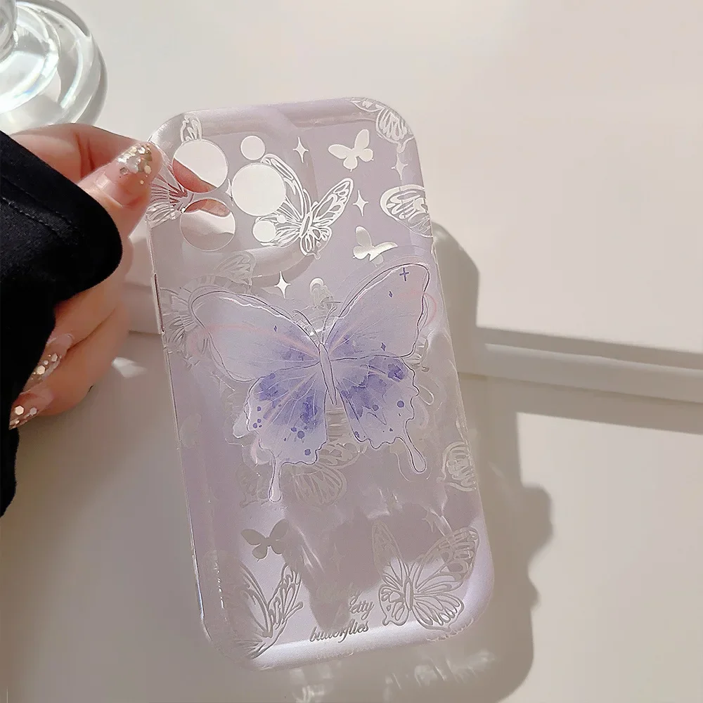 Funda de teléfono con soporte de mariposa de acuarela estilo Ins para iPhone16 15 14 12 13 11 Pro ProMax Plus Xsmax, funda de teléfono suave a prueba de golpes