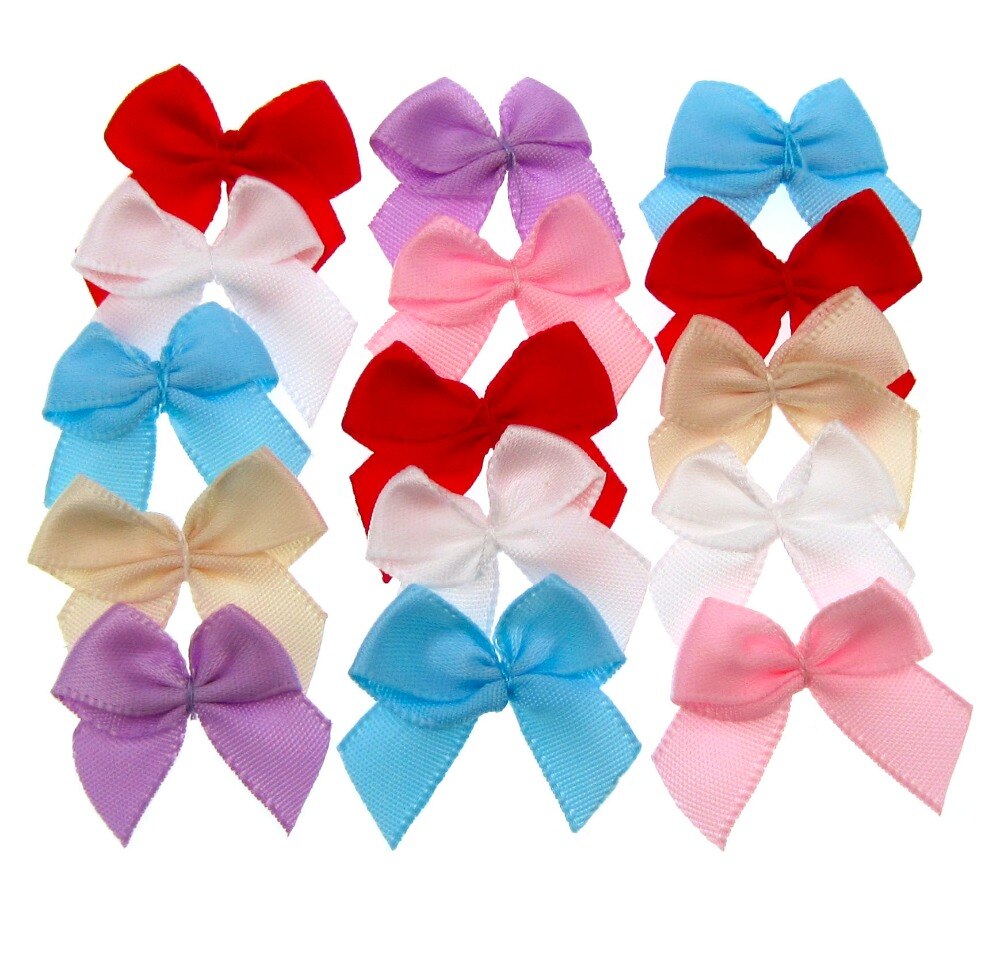 100 stks Handgemaakte Mini Satijnen Lint Bloemen Bows Lint Strik Voor Verpakking Craft Bruiloft Decoratie 3/8"