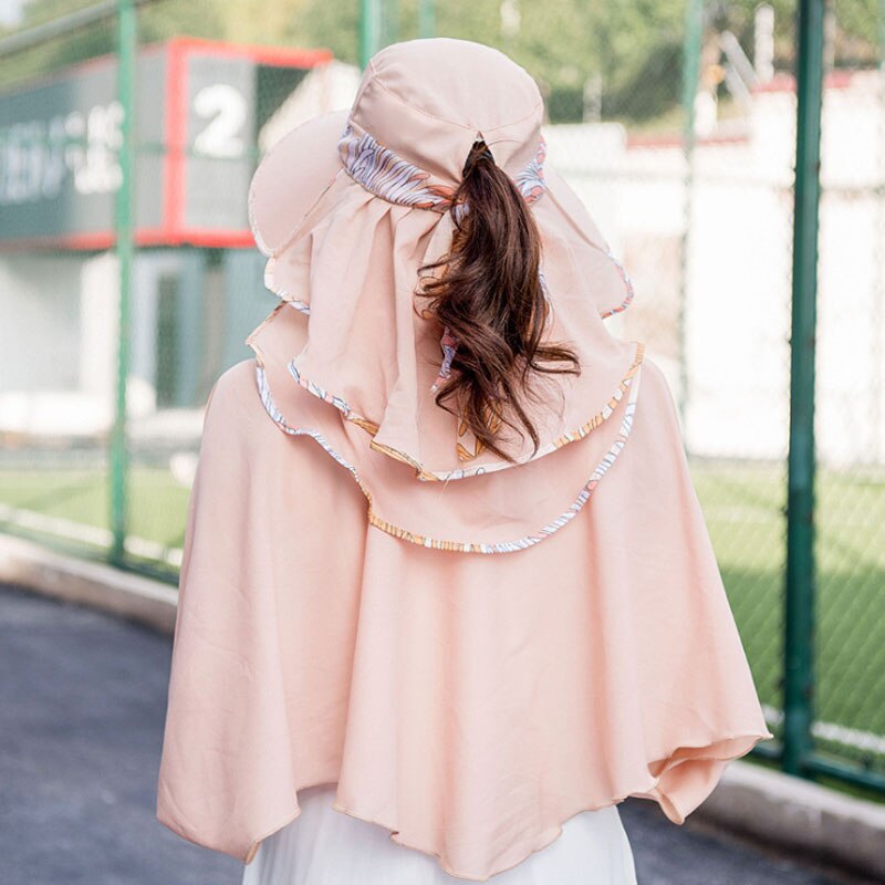 Ymsaid Chiffon Flowers Big Eaves summer hats for women Foldable Covered Face Neck Cycling Anti Uv Sun Hat