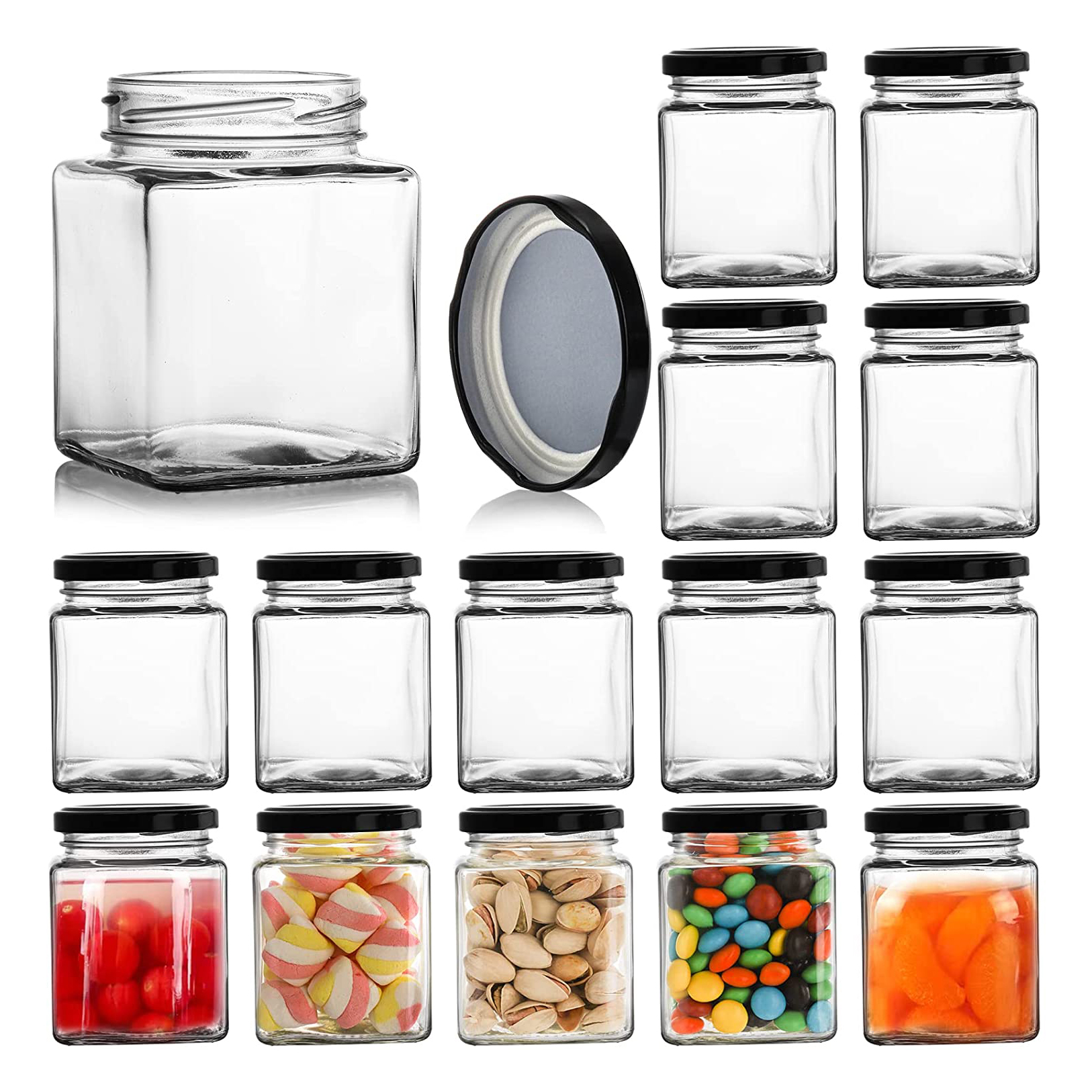 Kitchen Food Storage Containers Square Glass Jar With Black Airtight Lids Glass Mason Jar Canning Jars for Jam Honey