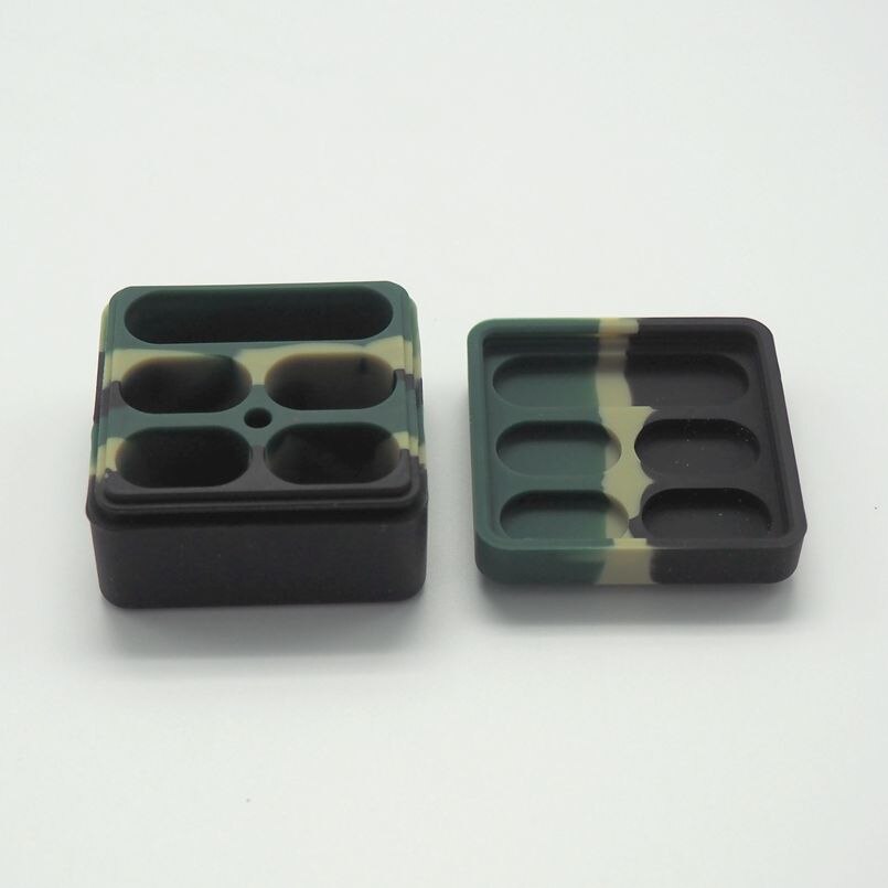 1pc 4+1 26ml Non-stick Silicone Container Colorful Food-grade Silicone Oil Box Reusable Silicone Herb Wax Jar Kitchen Gadget: Rrmy green