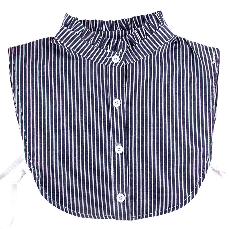Linbaiway Blauwe Strepen Afneembare Stand Nep Kraag Voor Vrouwen Button Down Valse Kraag Vrouwelijke Verwijderbare Half Shirt Blouse Decor