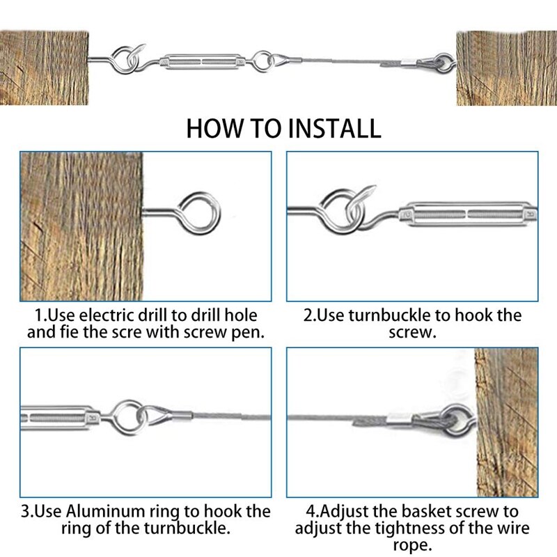 15Mx2mm Stainless Steel Cable with Steel Cable Outdoor Lamp Suspension Kit Thimble Clamp Wire and Cable Clamp