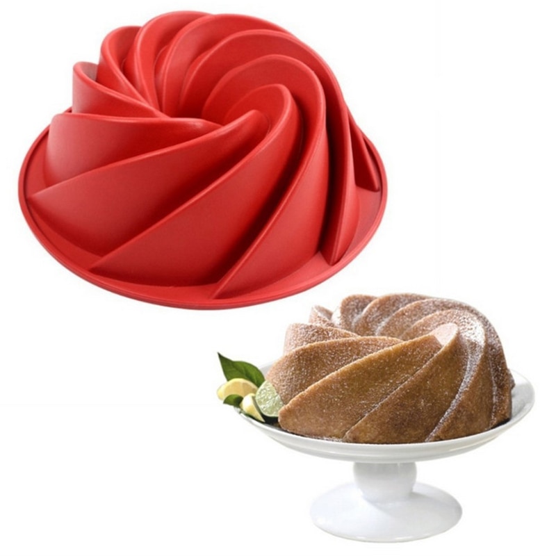 Large Spiral Shape Food Grade Silicone Bundt Cake Mold Pan 3d Fluted Cake Mould Form Bread Bakery Baking Tools Bakeware