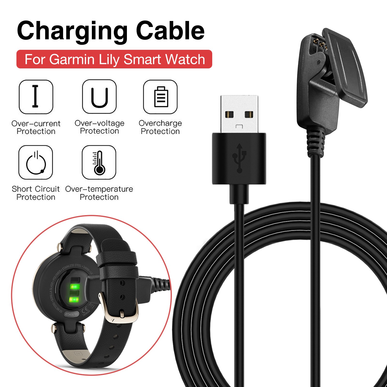 Charger Compatible with Garmin Forerunner 35 35J 230 235 630 645 Music 735XT, Approach G10 S20, Vivomove HR, Lily - USB Charging