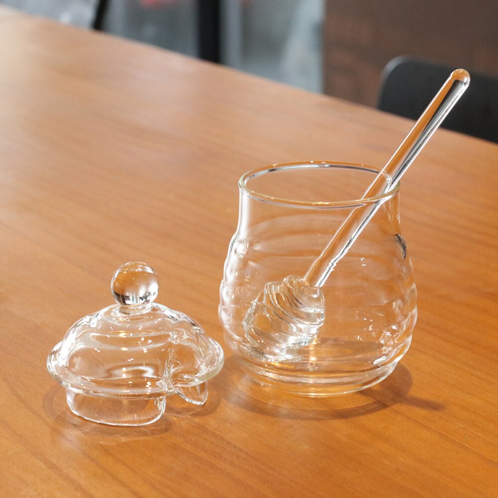 250Ml Glas Honing Pot Clear Jampot Set Met Dipper En Deksel Voor Home Kitchen Gebruik: Default Title