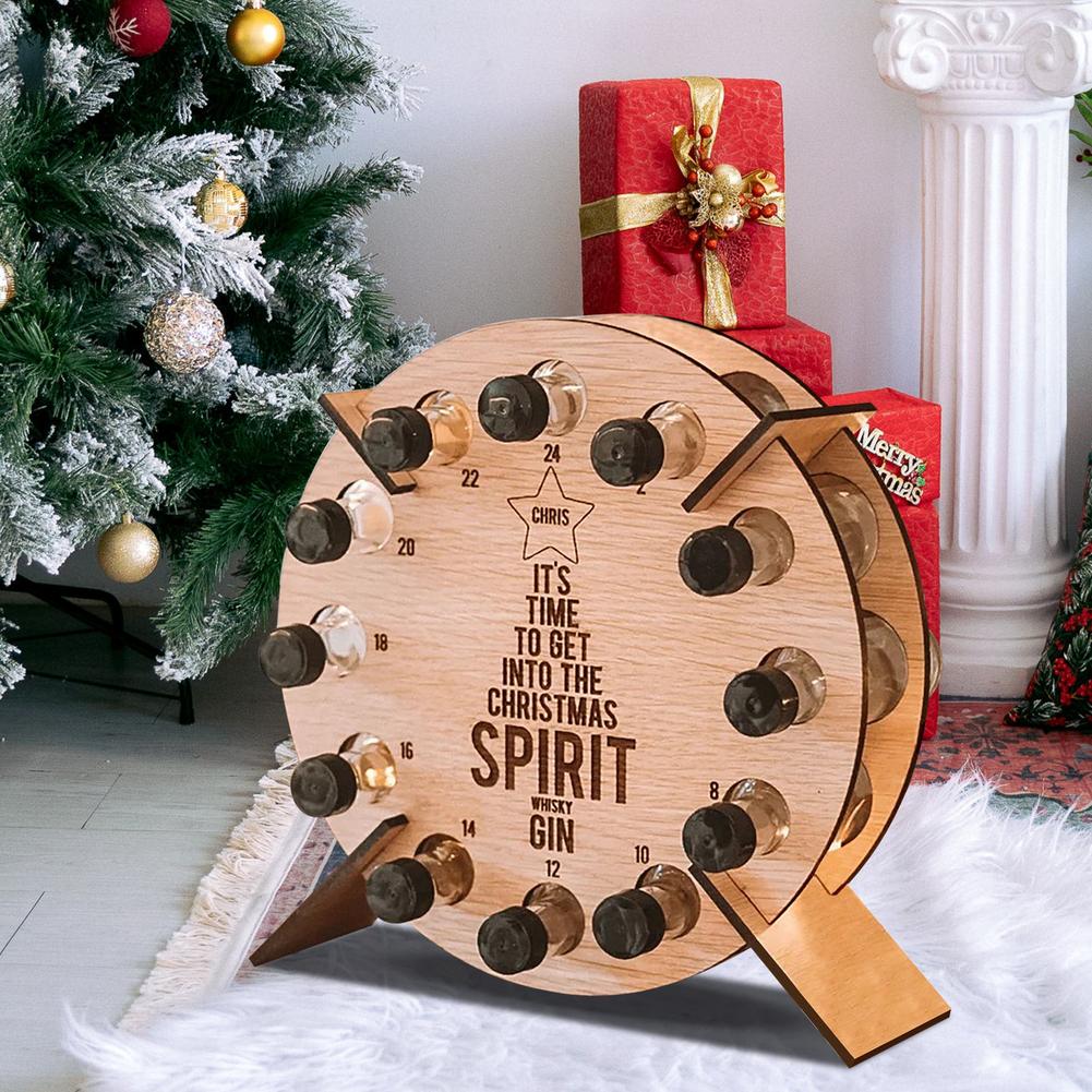 Árbol de Navidad de madera, Calendario de Adviento, estante para botella de vino, cuenta atrás de 24 días, soporte para botella de cerveza, decoraciones navideñas para el hogar