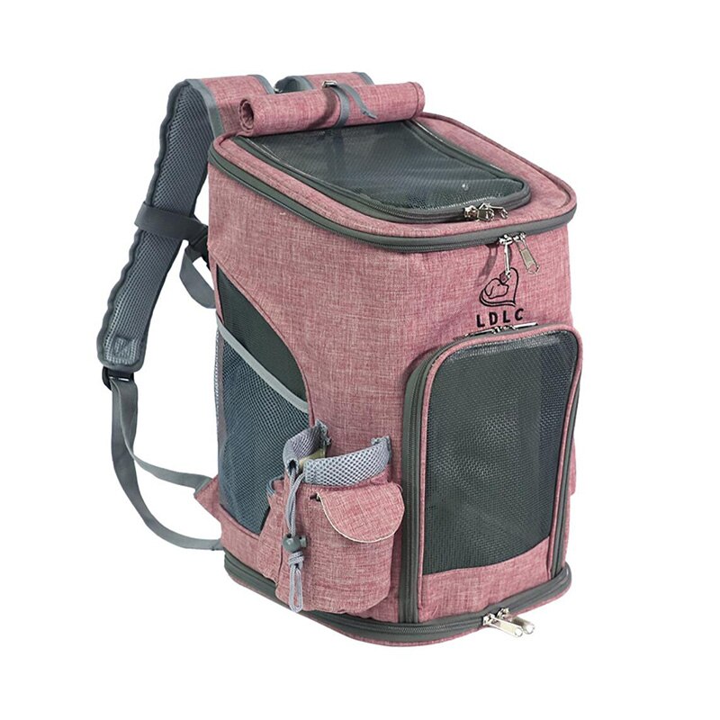 LDLC Foldable Zipper Pet Bag Carrier Backpack Dog Cat Outdoor Travel Carrier Packbag Portable Mesh Pet Out Bag Cat Backpack: Light Pink / L