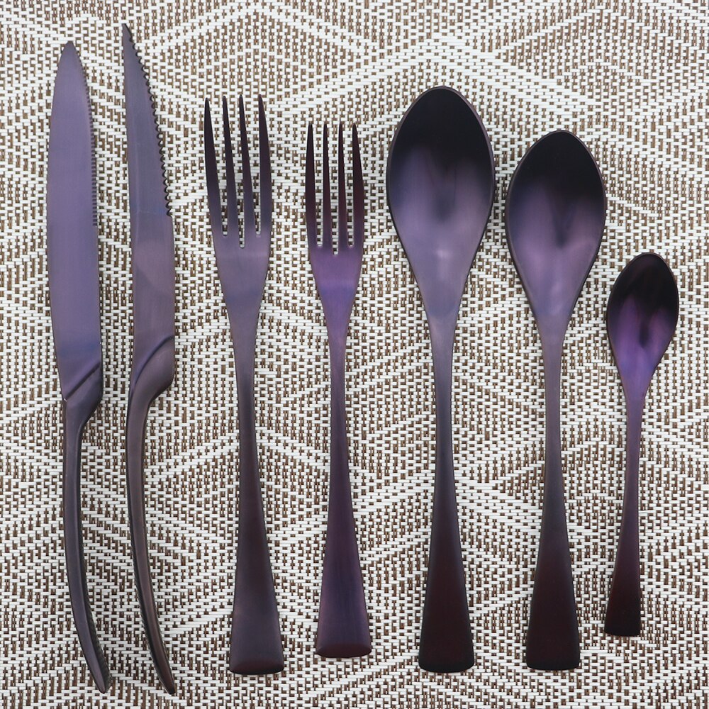 Paars Restaurant Herbruikbare Servies Set Metalen Bestek Set Rvs Keuken Servies Mes Vork Lepel Set: 7pcs