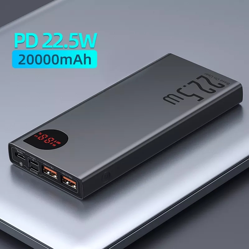 Baseus 20000mah power bank 22.5w/65w pd qc 3.0 carregamento rápido powerbank portátil carregador externo para smartphone tablet portátil: 22.5W Black