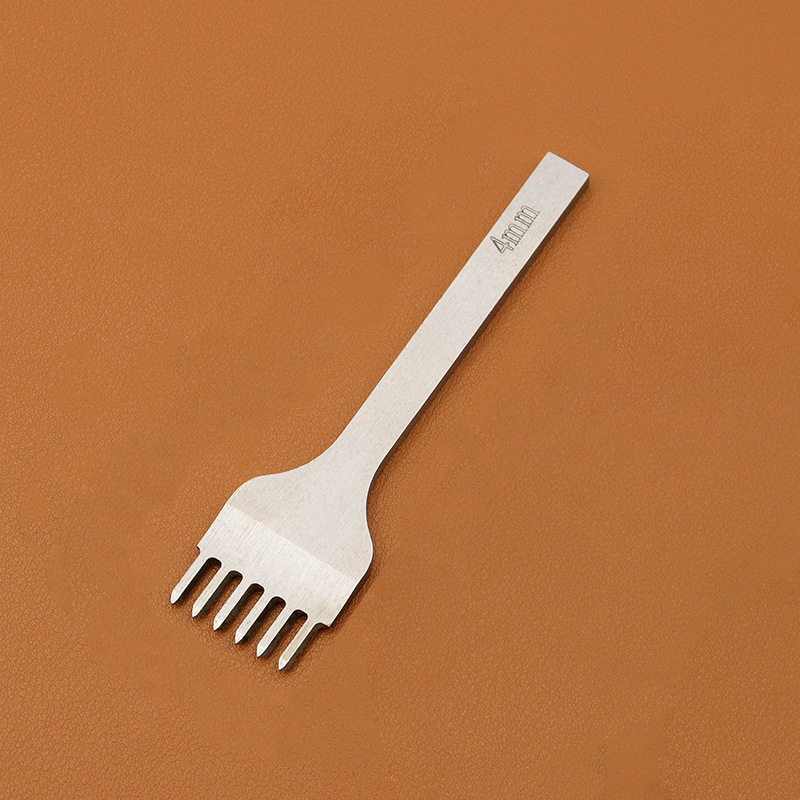 Cincel de Metal y cuero de 1/2/4/6 puntas, herramienta de costura, punzón de diamante, artesanía de cuero y hierro, completamente pulido, 3/4mm: 4mm spacing-6 prong