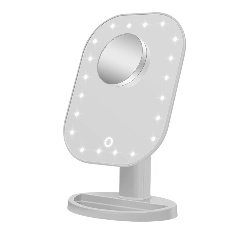 Lumière de nuit, écran tactile avec loupe, 20 perles LED, lampe de Table, réglable à intensité variable, double alimentation, miroir de maquillage à Led: white