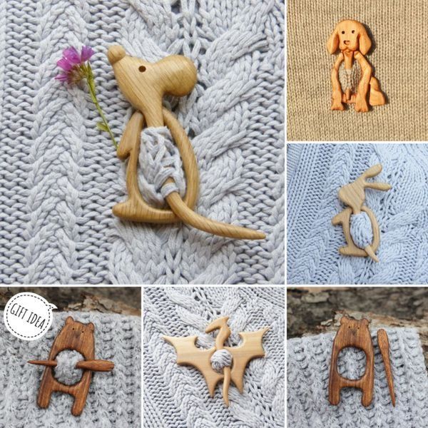 Wooden Animal Pattern Brooch Pin Unique Handmade Wooden Brooch Pin Women Cute Shawl Pin Scarf Buckle Clasp Pins Jewelry