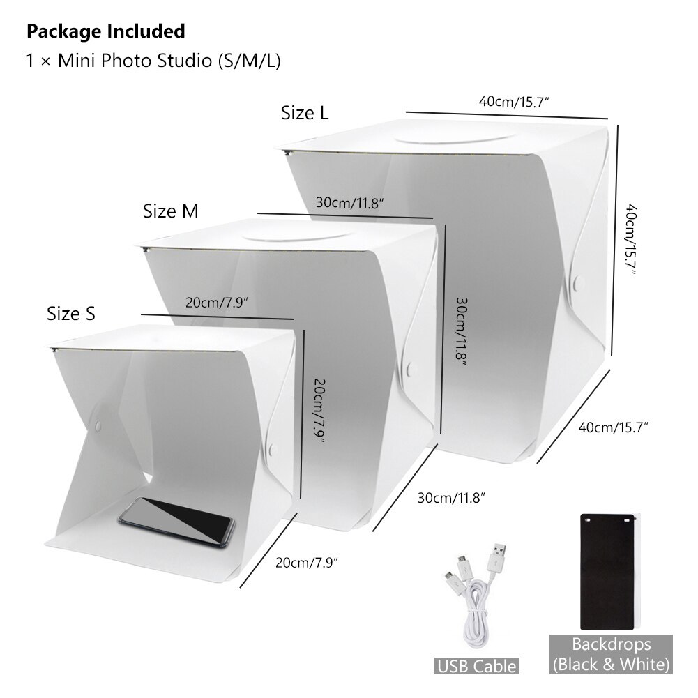 Photo Studio Box - 20/30/40cm - Dual LED Panels - Tabletop Light Tent - Foldable Softbox