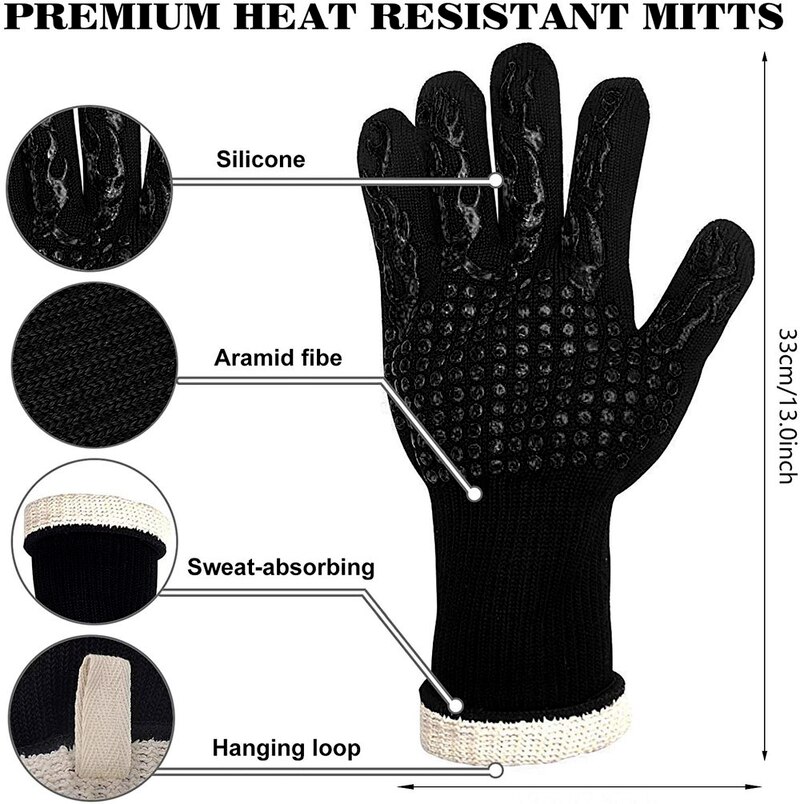 Bbq Handschoenen 800 Graden Warmte-isolatie, Brandwerende, Antislip Siliconen Handschoenen, Barbecue Handschoenen, gebruikt Voor Koken Oven Barbecue
