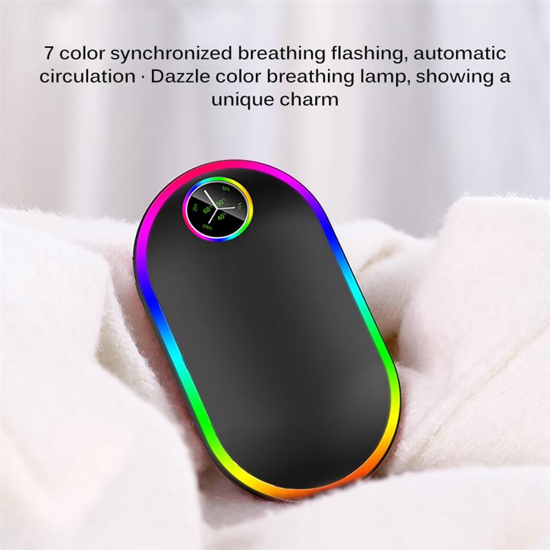 Linterna de masaje móvil USB con pantalla de temperatura, calentador de manos, 7 colores, para calentar al bebé