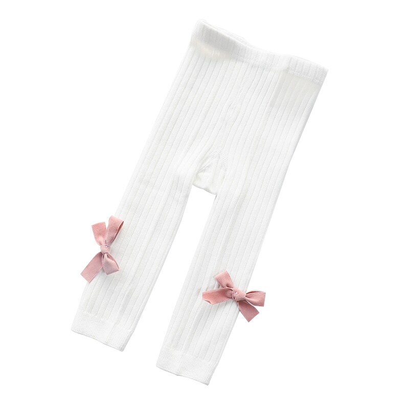 Śliczne kokardki miękka bawełniana dziewczynka rajstopy jednokolorowe dzianina w paski dziewczyny obcisłe rajstopy zimowe spodnie na jesień ubrania pończochy: biały