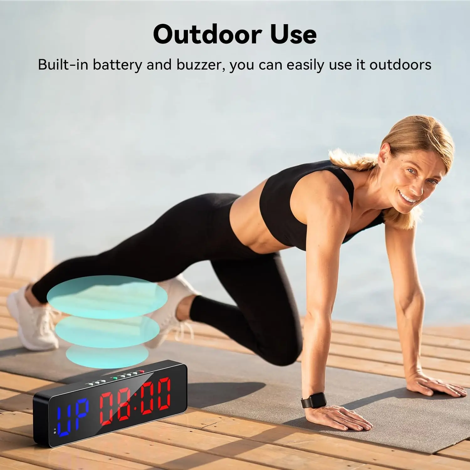 Gym Timer with Remote 12''x 3.5''Ultra-Clear Interval Timer with LED Countdown/Up Wall Clock Power Fitness Timer Stopwatch