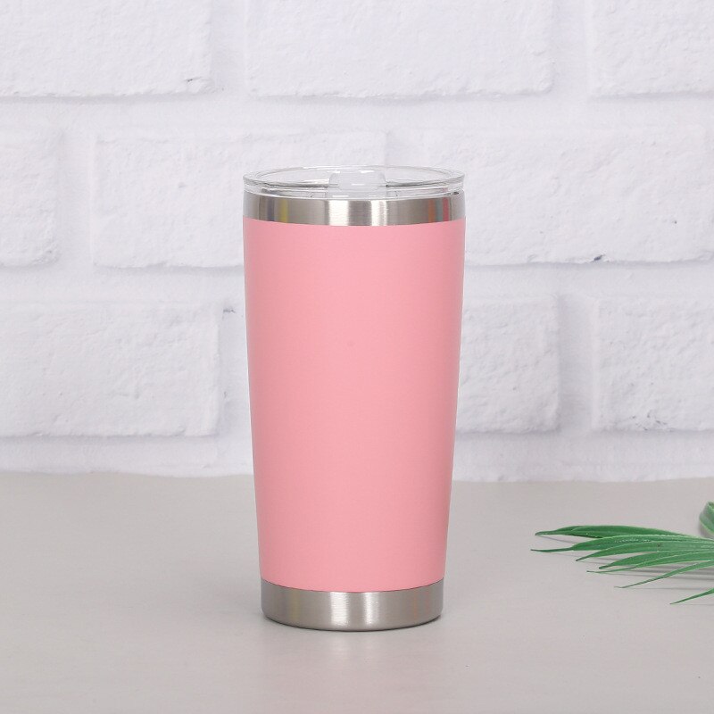 20oz Double Wall Stainless Steel Ice Beer Thermal Cup Vacuum Insulated Tumbler Cold Coffee Travel Mug With Lid: Pink