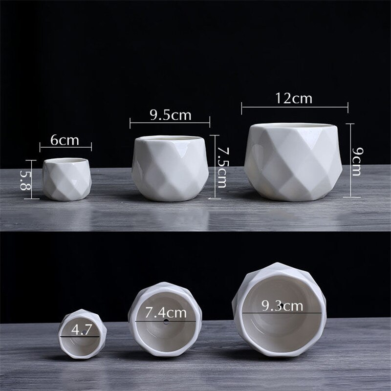 Creatieve Keramische Witte Geometrische Bloempot Eenvoudige Vetplant Container Green Plantenbakken Kleine Bonsai Potten Woondecoratie