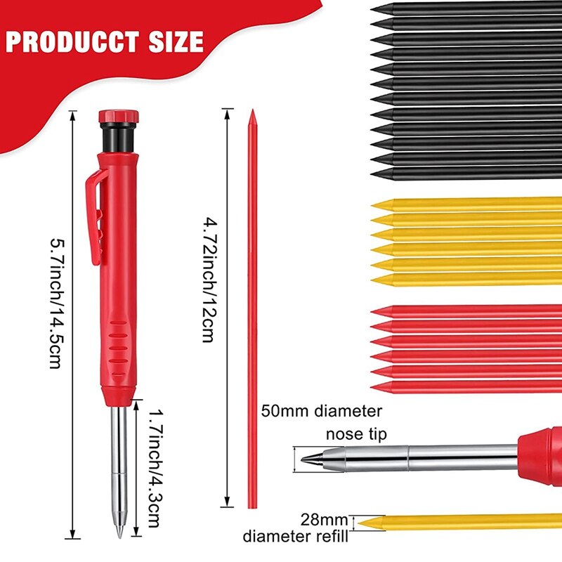 Solid Carpenter Pencil 2 Carpenter Pencils 24 Mechanical Pencil Refill Construction Woodworking Marker for Architect