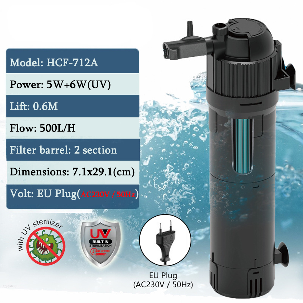 Neuer Wasserfilter für Aquarien mit UV-Lampe, Aquarium-UV-Sterilisationsfilter, Licht zur Algenentfernung, 8 W, automatische UV-Lampe mit Timer: YELLOW