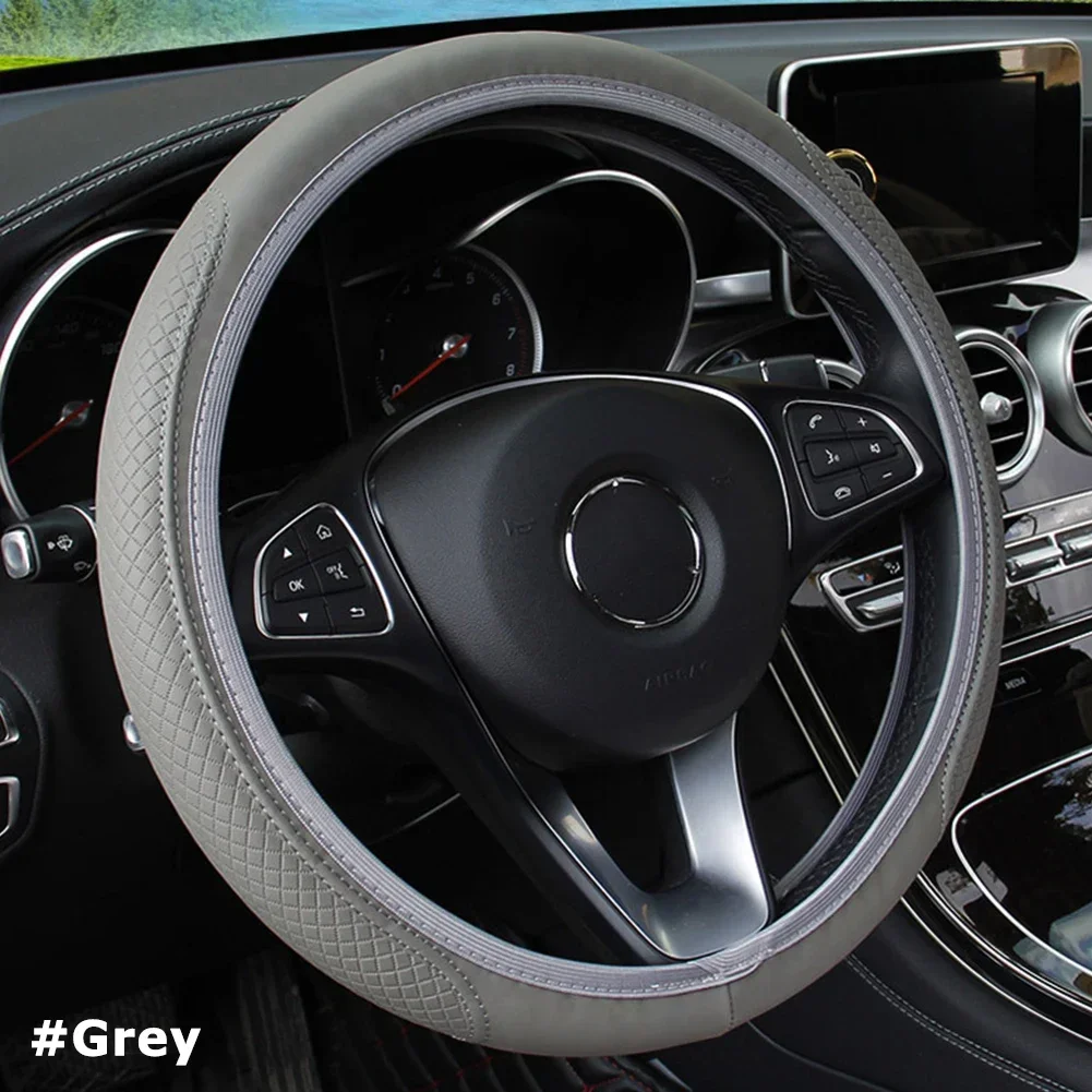 Protector Universal para volante de coche, cubierta protectora de cuero de microfibra, antideslizante, transpirable para Protector de volante de 38cm: Multicolor