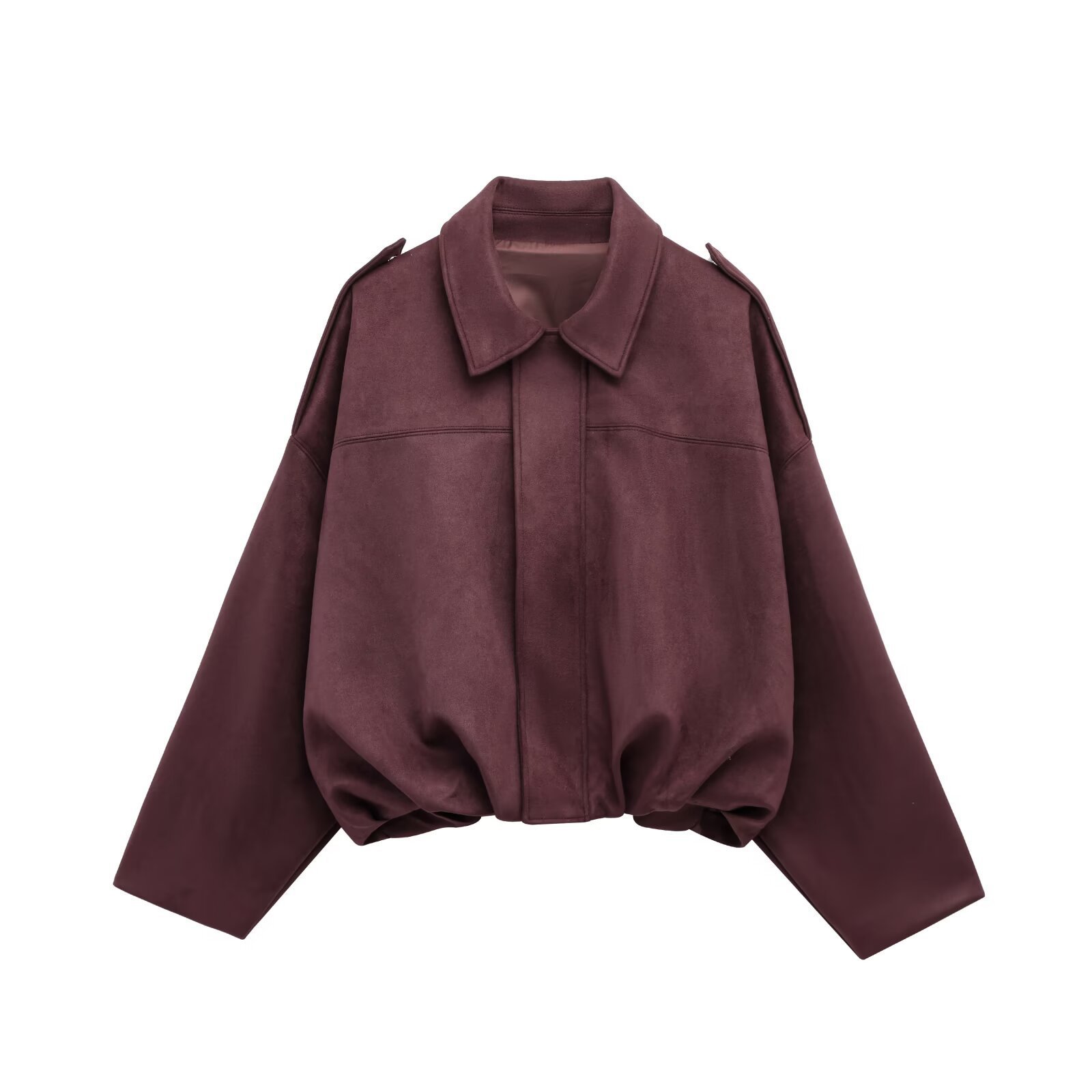 Chaqueta bomber de ante sintético de gran tamaño para mujer de ZBZA, con solapa con textura de ante, mangas largas de murciélago y dobladillo plisado, chaqueta bomber holgada, nueva prenda exterior vintage para mujer: S / Azul