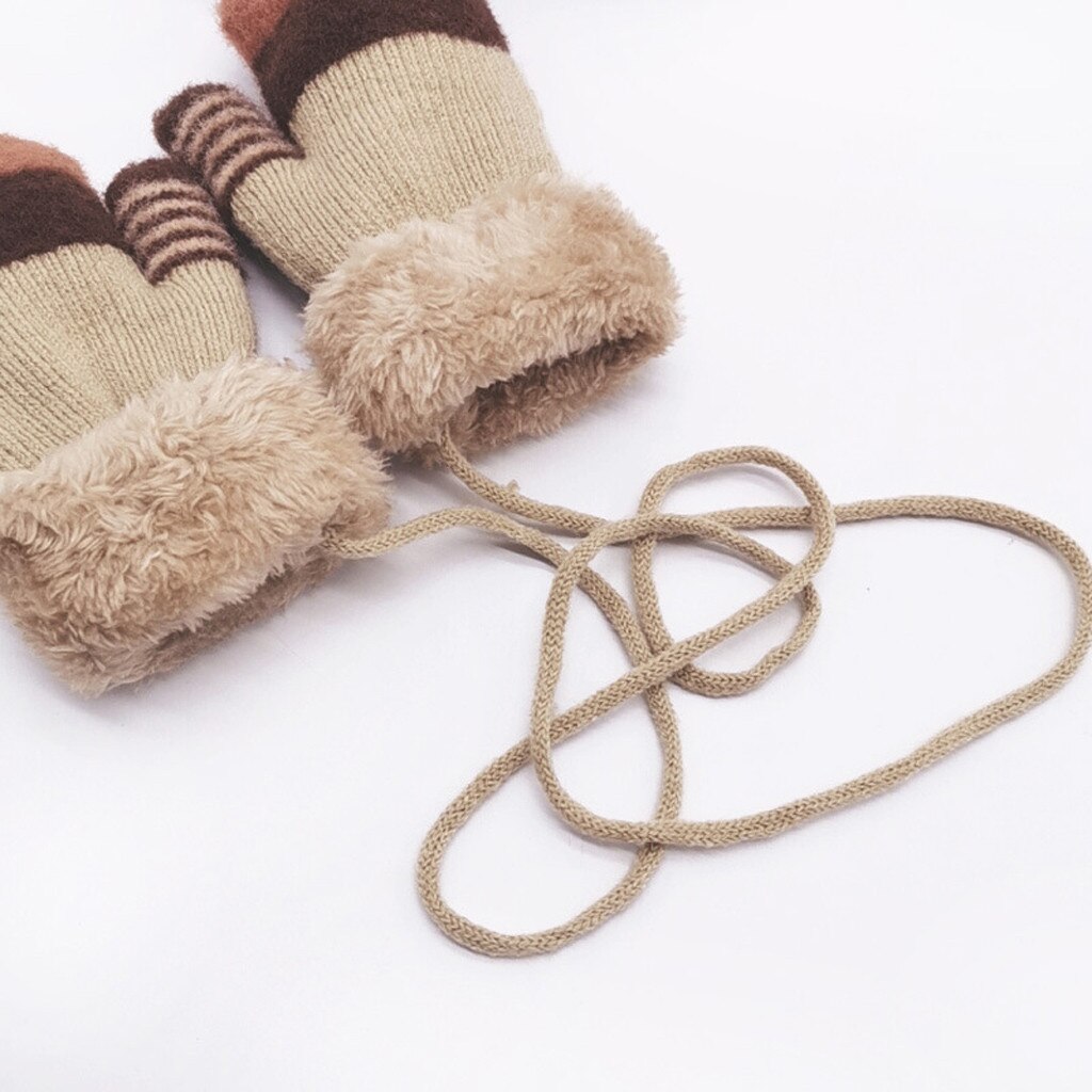 Patchwork Farbe Warme Gestrickte Handschuhe freundlicher freundlicher Jungen Mädchen Winter Karikatur Katze Winter einfarbig Halten warme handschuhe rekawiczki