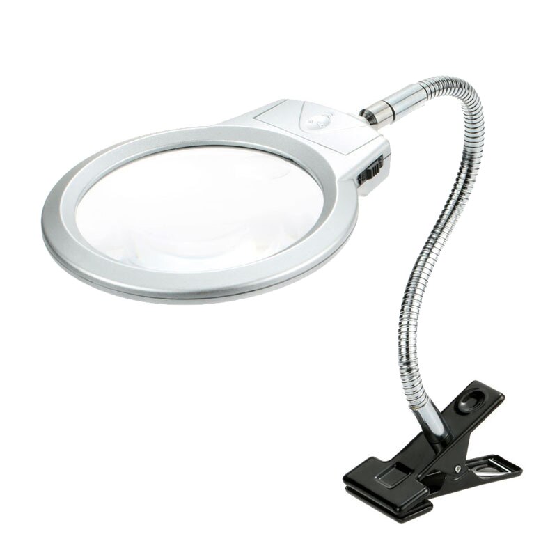 Lighted LED Lamp Magnifier Clip Table Top Desk Reading 2.25X 5X Magnifying DOM668