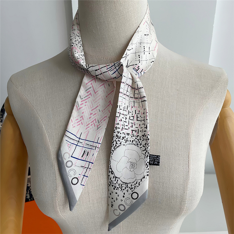 Hoogwaardige Letter C Print Zijden Sjaal Haarband Lint Vastgebonden Luxe Kleine Haar Sjaals Vintage Satijnen Lint Haaraccessoires