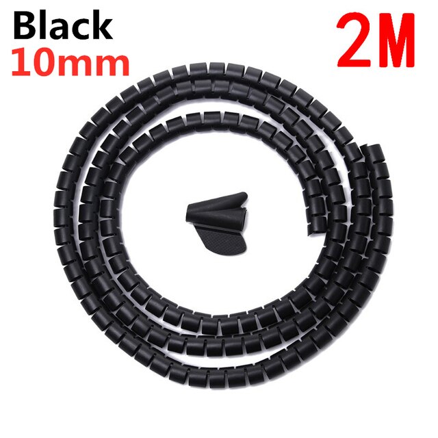 2/1m weiche, flexibel spiralkabelorganisatoren, aufbewahrungsrohre, kabelschutz, kabelaufwickler, schreibtisch-kabelclips, zubehör: 10 mm x 2m schwarz