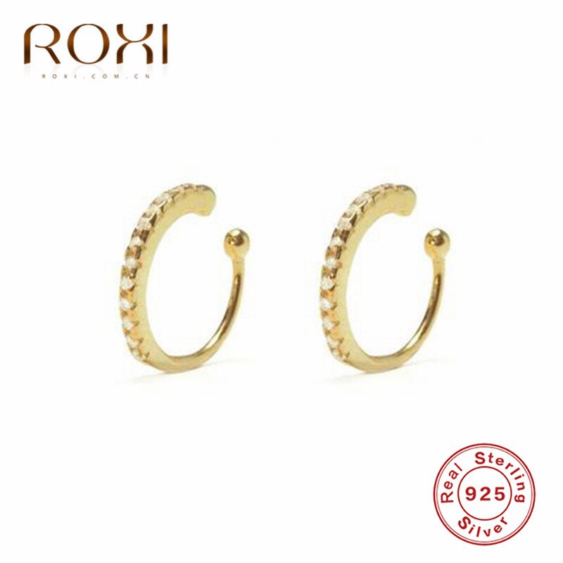 ROXI 100% 925 Sterling Silver Earring Korean Female Shining CZ Ear Cuff Clip on Earrings for Women Girl Without Piercing Earings